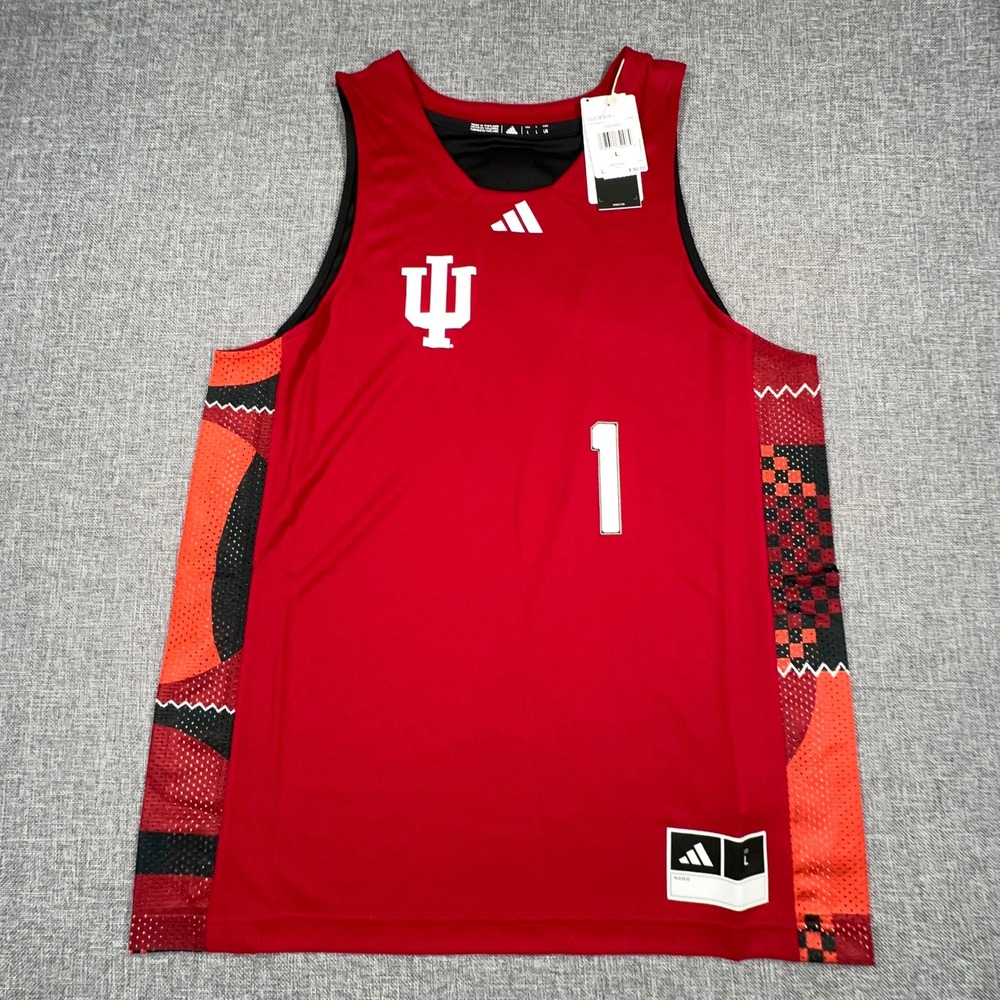 Adidas Indiana Hoosiers #1 Basketball Jersey Mens L Crimson Black NCAA BHM NEW